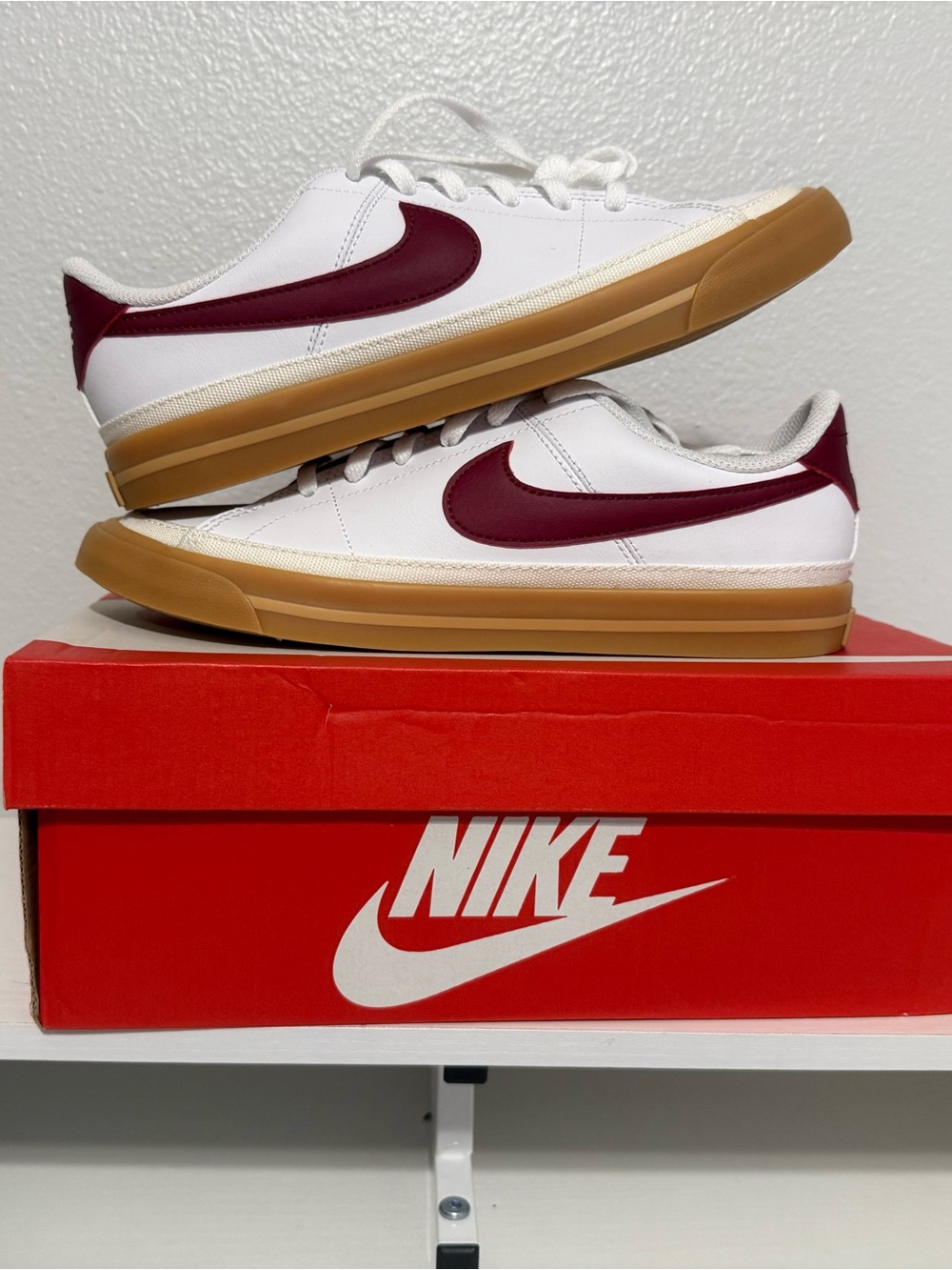 Nike Court Legacy White & Crimson Red Low-Top Sneakers, NIB, 6Y/7.5W